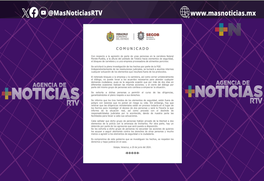 Segob emite su postura sobre acontecimientos en localidad Totalco del municipio de Perote